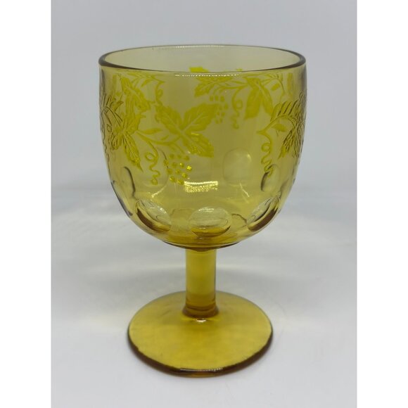 VTG Bartlett Collins Goblet Amber Thumbprint Grapes Etched Single Glass Yellow - Picture 1 of 8